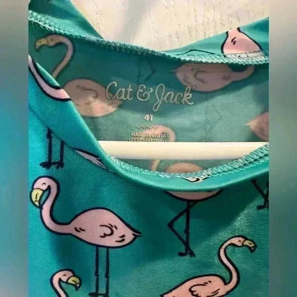 Cat & Jack girls blue flamingo rash guard top. 4T - Picture 5 of 6